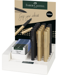 FC201628,Display 15 buc stilou grip 2011 black&gold faber-castell