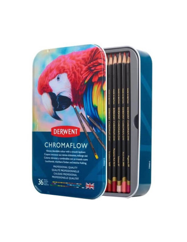 DW2306012,Creioane colorate 36 culori cutie metal professional cromaflow derwent