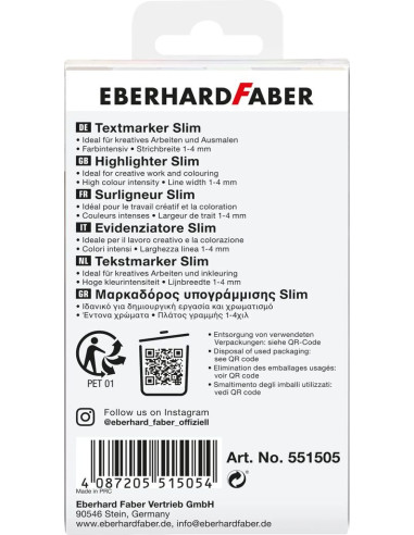 EF551505,Textmarker slim patrat set 6 buc nuante naturale eberhard faber