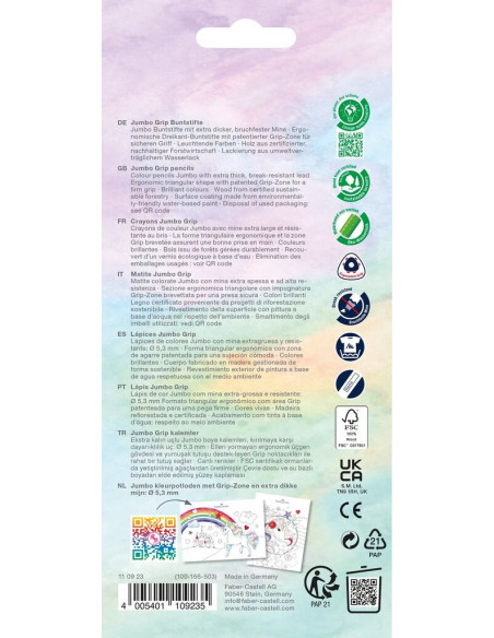 FC110923,Creioane colorate 8+2 culori jumbo grip unicorni faber-castell