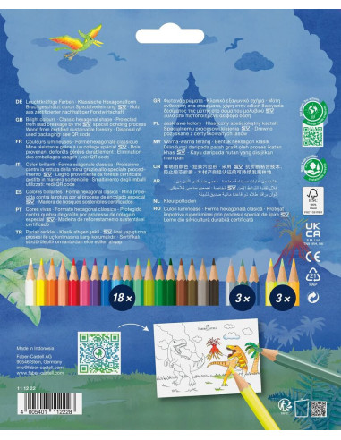 FC111222,Creioane colorate 18+6 culori dinozauri faber-castell