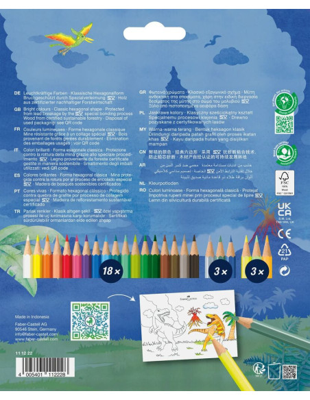 FC111222,Creioane colorate 18+6 culori dinozauri faber-castell