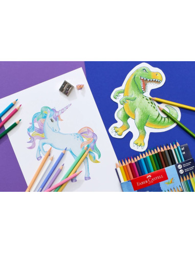 FC111222,Creioane colorate 18+6 culori dinozauri faber-castell