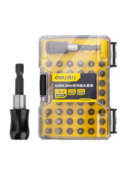 DL250045,Set surubelnita + 45 capete in cutie plastic DELI DL250045
