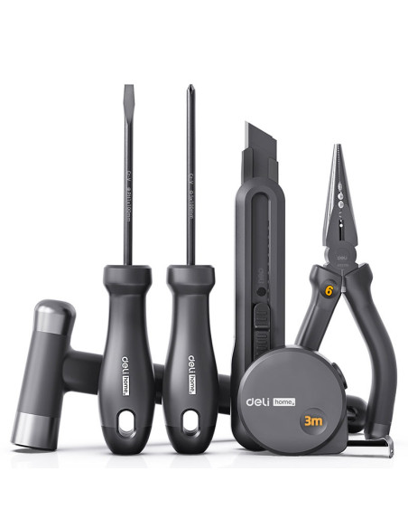 DLEHT0006,Trusa scule DELI DLEHT0006, 6 piese de baza negru home series