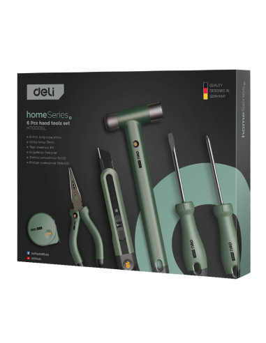DLEHT0006L,Trusa scule DELI DLEHT0006L, 6 piese de baza, verde home series