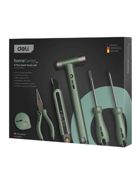 DLEHT0006L,Trusa scule DELI DLEHT0006L, 6 piese de baza, verde home series