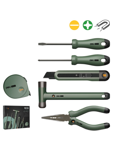 DLEHT0006L,Trusa scule DELI DLEHT0006L, 6 piese de baza, verde home series