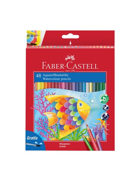 Creioane Colorate Acuarela FABER-CASTELL FC114448, 48 Buc + pensula Creioane Colorate Acuarela FABER-CASTELL FC114448, 48 Buc + pensula