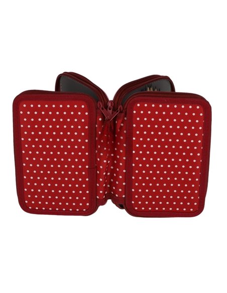Penar echipat cu 3 fermoare Pigna, 33 piese, Motiv dots Penar echipat cu 3 fermoare Pigna, 33 piese, Motiv dots