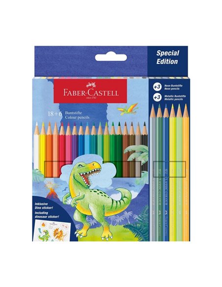 Creioane colorate 18+6 culori dinozauri faber-castell