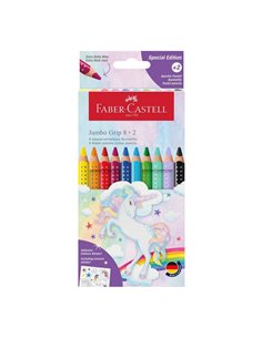 Creioane colorate 8+2 culori jumbo grip unicorni faber-castell