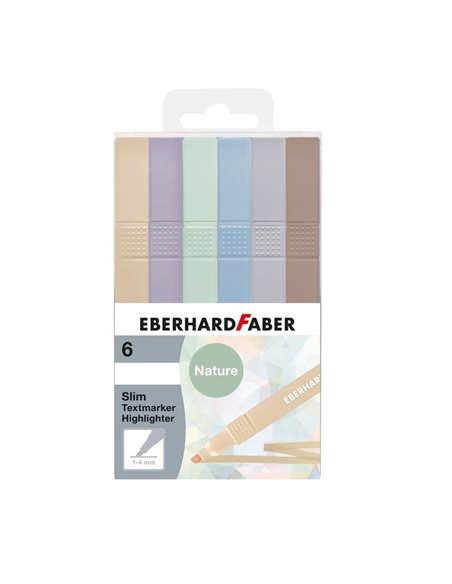 Textmarker slim patrat Eberhard Faber EF551505, nuante naturale, 6 buc