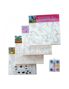 S1128,Set Pictura pe panza imprimata 20x20cm, CNX - canava diverse modele, cadru de lemn, pensula + 6 culori