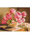 P4262,Set Pictura pe numere 40x50cm, Brushme - Vaza cu bujori - panza, cadru de lemn, pensule, culori acrilice, BS52704