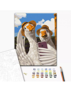 P4271,Set Pictura pe numere 40x50cm, Brushme - Selfie 2 Lebede - panza, cadru de lemn, pensule, culori acrilice, BS53505