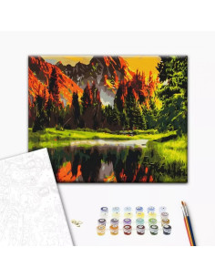 P4276,Set Pictura pe numere 40x50cm, Brushme - Apus de soare la munte - panza, cadru de lemn, pensule, culori acrilice, BS3348