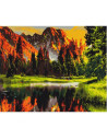 P4276,Set Pictura pe numere 40x50cm, Brushme - Apus de soare la munte - panza, cadru de lemn, pensule, culori acrilice, BS3348