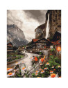 P4277,Set Pictura pe numere 40x50cm, Brushme - Zona montana in Elvetia - panza, cadru de lemn, pensule, culori acrilice, BS36527