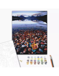 P4279,Set Pictura pe numere 40x50cm, Brushme - Pietre de rau - panza, cadru de lemn, pensule, culori acrilice, BS3843
