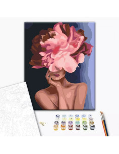 P4283,Set Pictura pe numere 40x50cm, Brushme - Fata gratioasa floare - panza, cadru de lemn, pensule, culori acrilice, BS34806