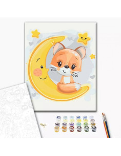 P4296,Set Pictura pe numere 30x40cm, Brushme - Vulpita pe luna - panza, cadru de lemn, pensule, culori acrilice, KBS0108