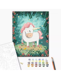 P4268,Set pictura pe numere 40x50cm, Brushme - Unicorn - pensule, culori, BS43586