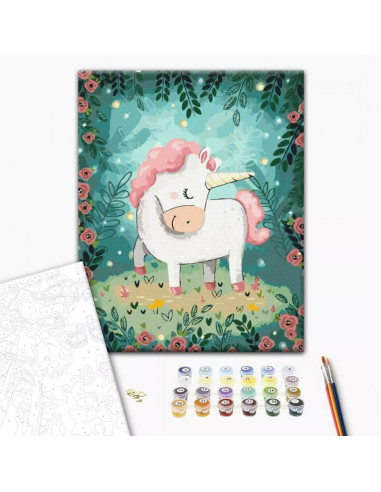 P4268,Set pictura pe numere 40x50cm, Brushme - Unicorn - pensule, culori, BS43586