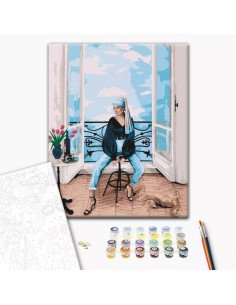 P4285,Set pictura pe numere 40x50cm, Brushme - Femeia pe scaun - pensule, culori, BS52762