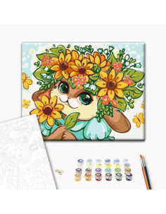 P4293,Set pictura pe numere 30x40cm, Brushme - Iepuras cu flori - pensule, culori, KBS0141