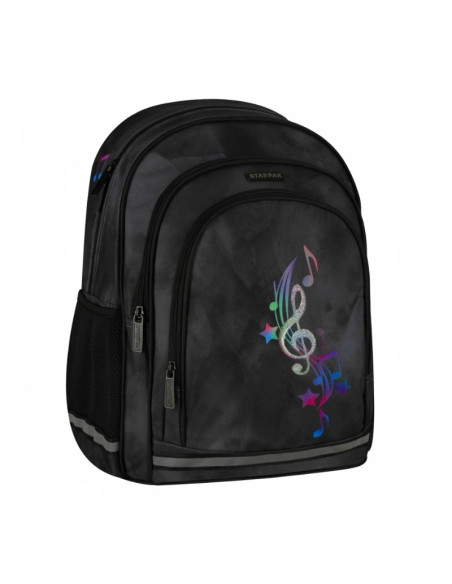 G594,Ghiozdan Starpak 533952 Music, 39 cm, 3 compartimente, Negru