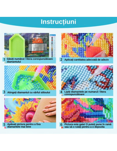 S2491,Set creativ - pictura cu diamante 40x50cm, CNX Paint by Beads - Vaza cu flori pe scaun - cu cifre si litere, 8112