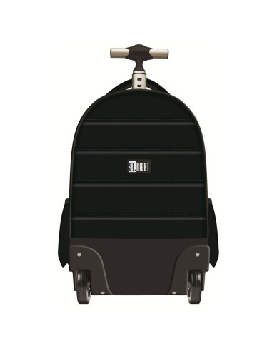 G750,Ghiozdan St.Majewski St.Right Chessboard Butterflies, 44cm, 4 compartimente, tip troller, roti silicon, negru