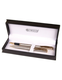 S323,Set cadou stilou + pix Cresco Classic 830019 CL-04, corp metalic argintiu clips auriu
