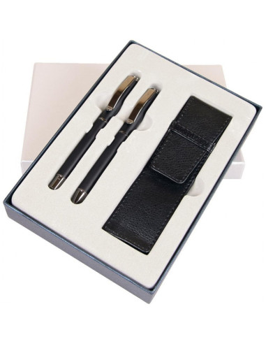 S1781,Set cadou stilou + pix + etui Cresco Exclusive S 830147 ES-03, corp metalic negru