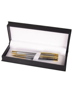 S2363,Set cadou stilou + pix Cresco Elegant E850054, corp metalic argintiu clips auriu