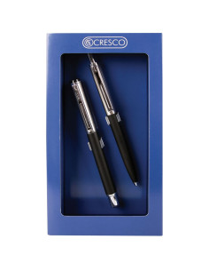 S2421,Set cadou stilou + pix Cresco Reporter 290035, corp metalic negru clips argintiu