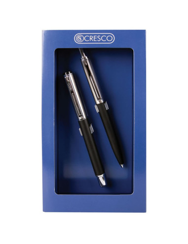 S2421,Set cadou stilou + pix Cresco Reporter 290035, corp metalic negru clips argintiu