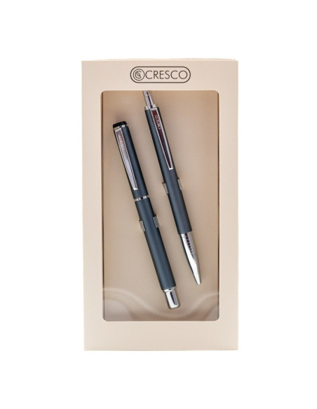 S2424,Set cadou stilou + pix Cresco Winner 880059, corp metalic gri pastel clips argintiu