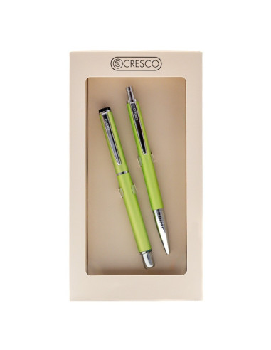 S2422,Set cadou stilou + pix Cresco Winner 880059, corp metalic verde pastel clips argintiu