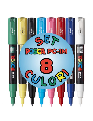 M1478,Marker UNI Posca PC-1M, varf rotund, 0.7mm, set 8 culori