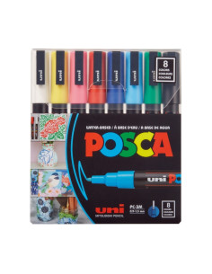 M1483,Marker UNI Posca PC-3M, varf rotund, 0.9-1.3mm, set 8 culori
