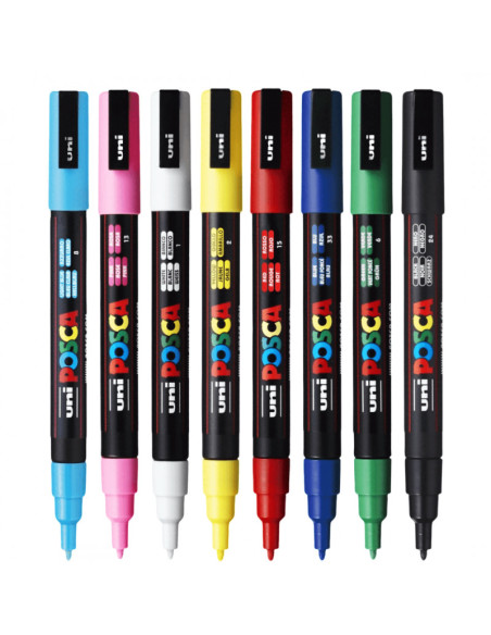 M1483,Marker UNI Posca PC-3M, varf rotund, 0.9-1.3mm, set 8 culori