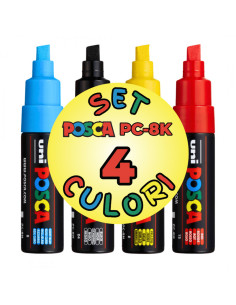 M1507,Marker UNI Posca PC-8K, varf tesit, 8.0mm, set 4 culori