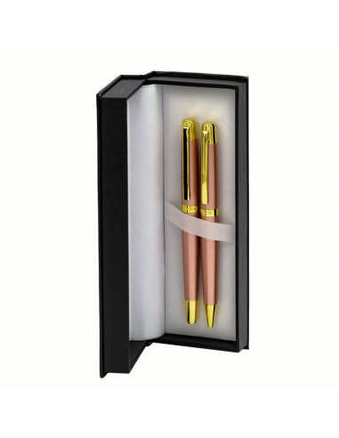 S2519,Set cadou stilou + pix CNX 8017 290035, corp metalic roz corai clips auriu