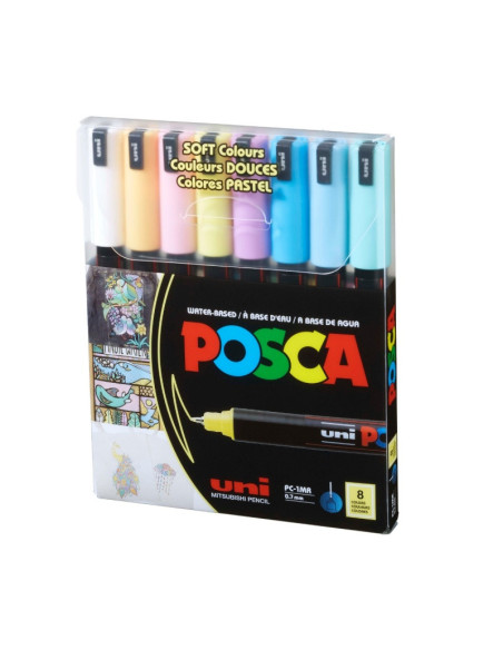 M1481,Marker UNI Posca PC-1MR, varf fin metalic, 0.7mm, set 8 culori pastel