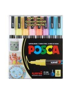 M1484,Marker UNI Posca PC-3M, varf rotund, 0.9-1.3mm, set 8 culori pastel
