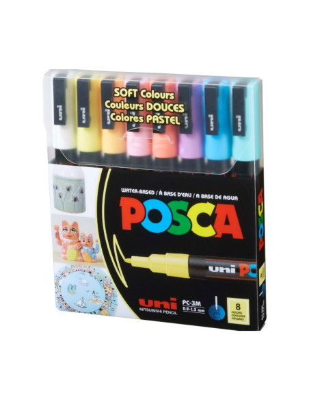 M1484,Marker UNI Posca PC-3M, varf rotund, 0.9-1.3mm, set 8 culori pastel