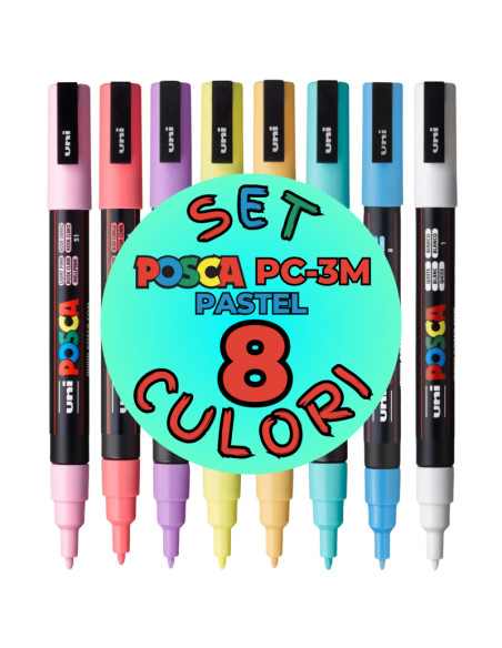 M1484,Marker UNI Posca PC-3M, varf rotund, 0.9-1.3mm, set 8 culori pastel