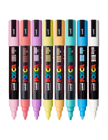 M1487,Marker UNI Posca PC-5M, varf rotund, 1.8-2.5mm, set 8 culori pastel